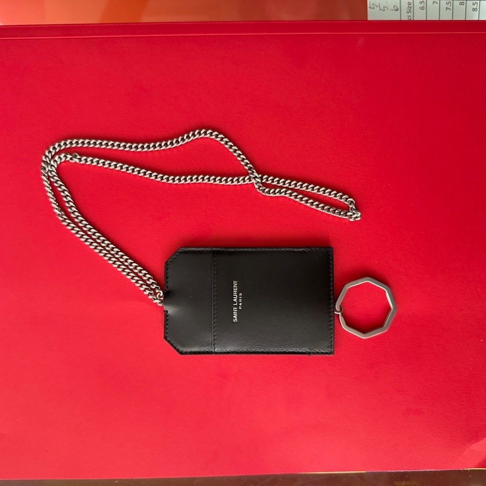 Saint Laurent Leather Lanyard Card holder key chain, 712614, New - Picture 8 of 10